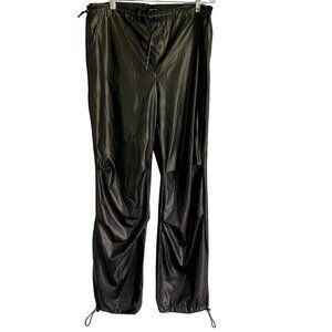 Love Tree Black Faux Leather PU Drawstring Pants with Pockets Size Small NEW